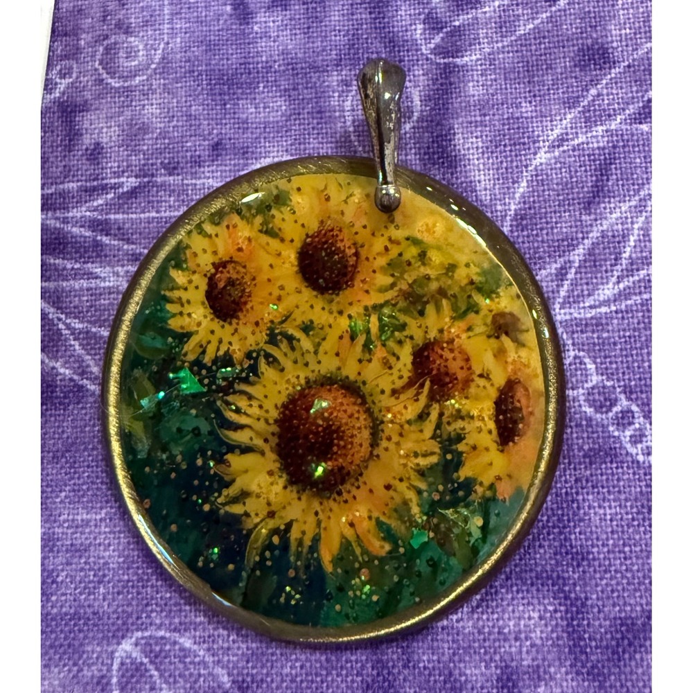 Energy Artist Julia Watkins Pendant Yellow Sunflower Life Joy Glitter Charm NEW